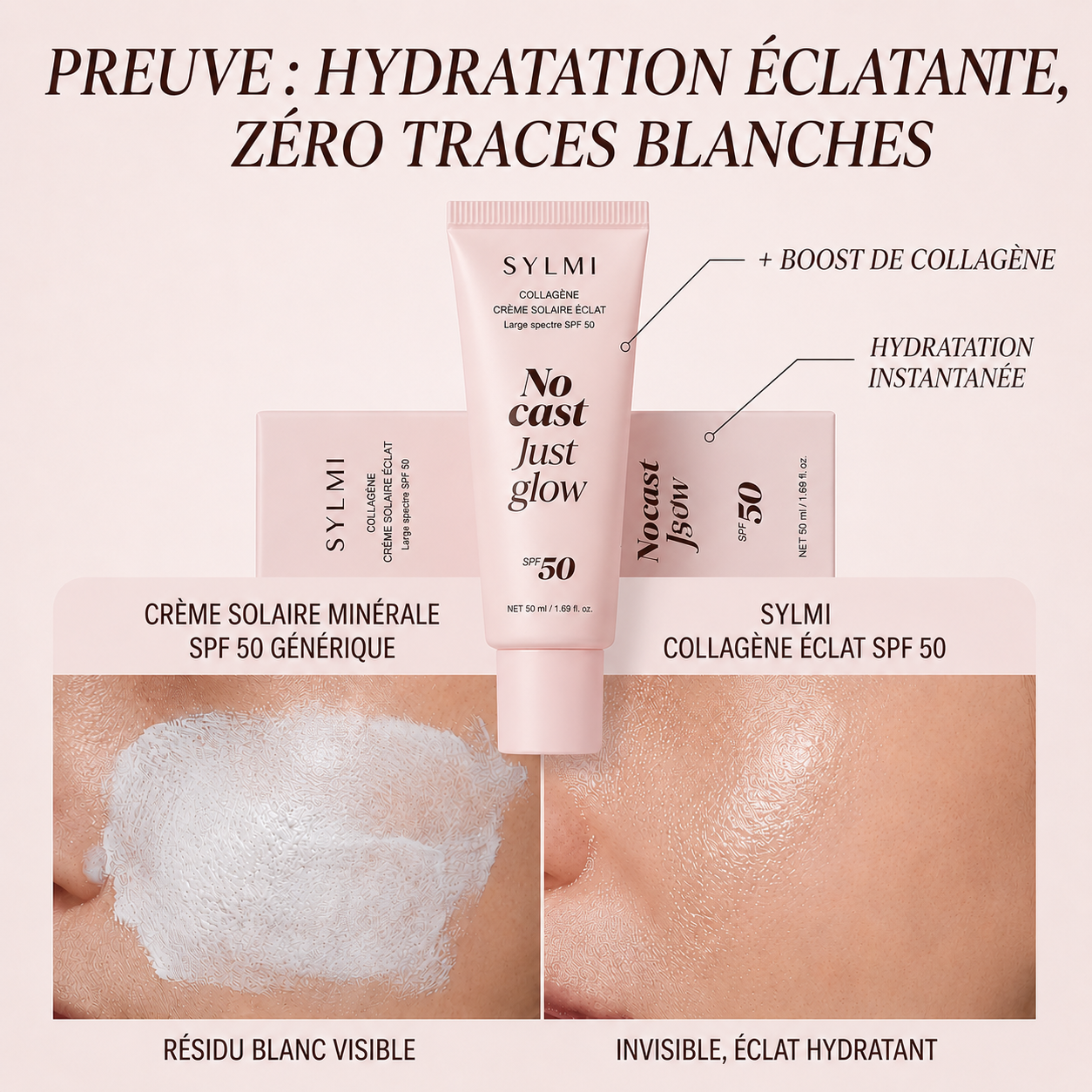 Crème Solaire Collagen Glow — Protection Large Spectre SPF 50